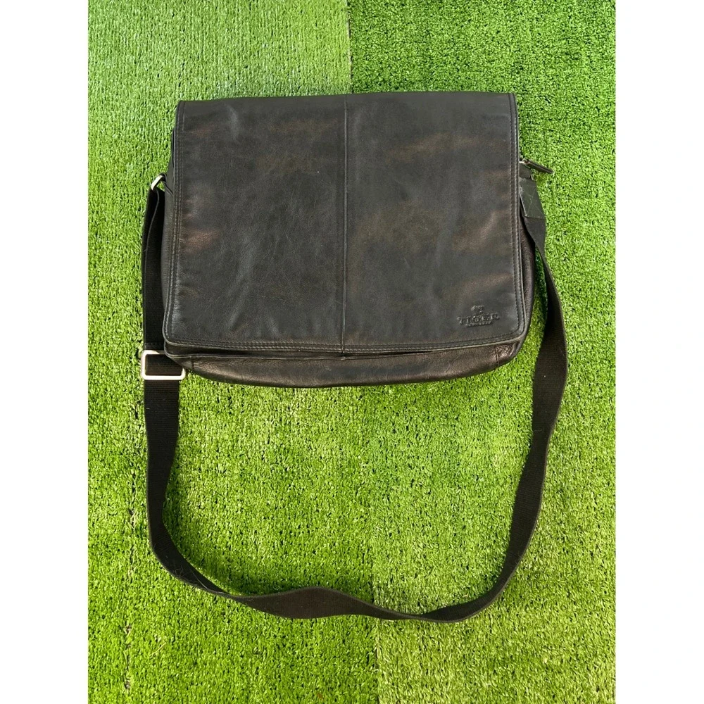 Tiger of‎ Sweden Black Leather Messenger Bag Shoulder Bag Work Travel